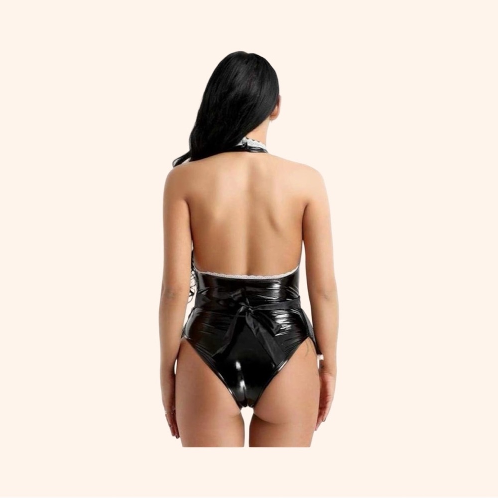 ๐ค Fetish French Fantasy Bodysuit โ Vinyl Lace Cosplay Maid ๐ค - Picture 2 of 15